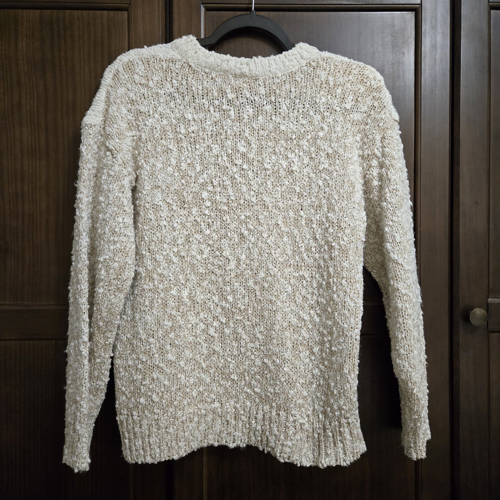 Needles & Yarn Vintage Popcorn Knit Floral Applique Sweater Pearl Accents Medium