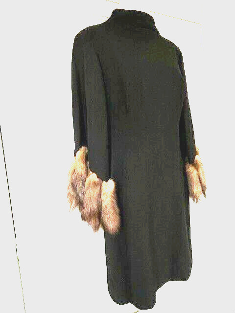 Vintage Sandi Monica Black Dress Size 12 Wool? Fox? Fur Tails Sleeves Rare Find!