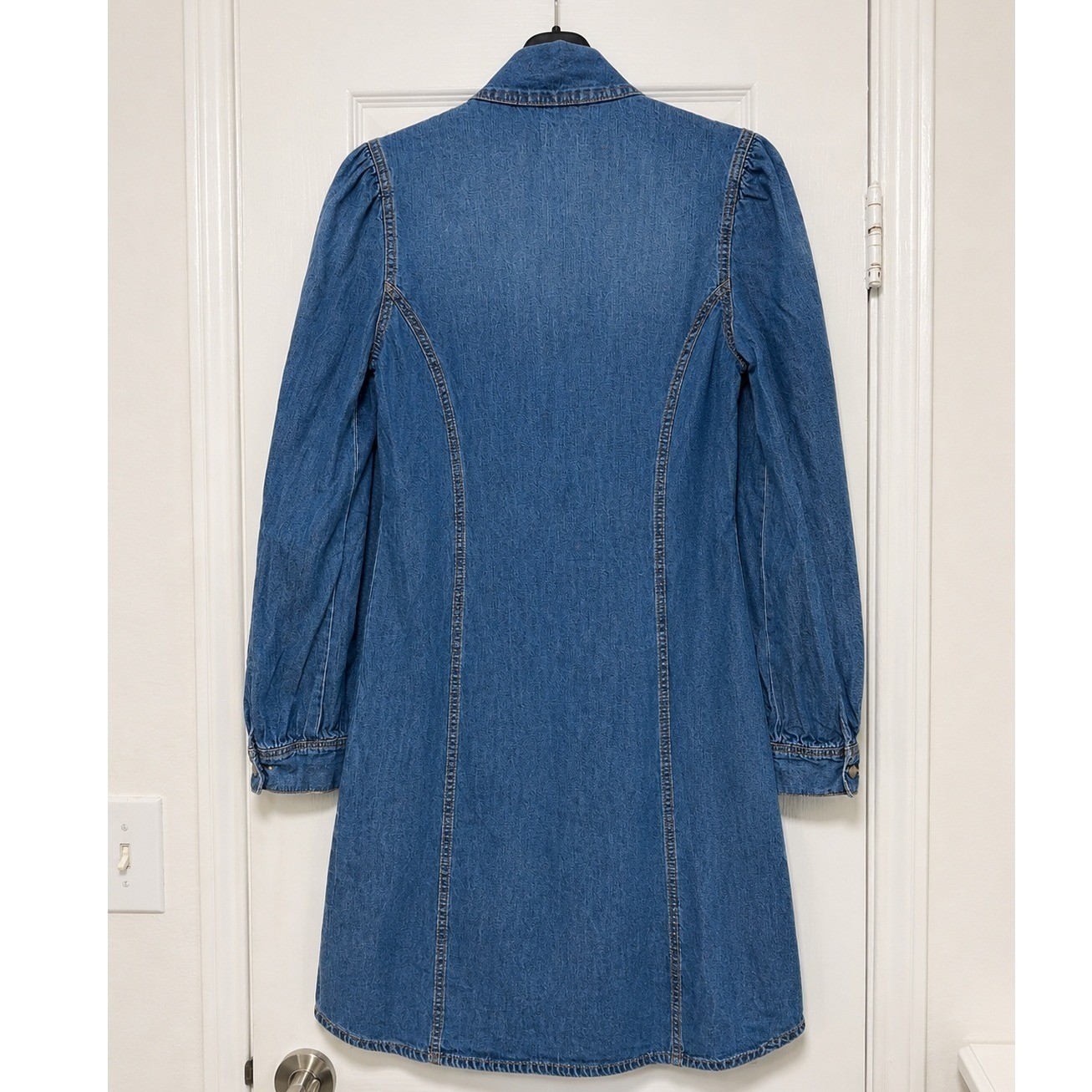Scoop Denim Chambray Bow Tie Neck Button Front Shirt Dress Blue M 8-10