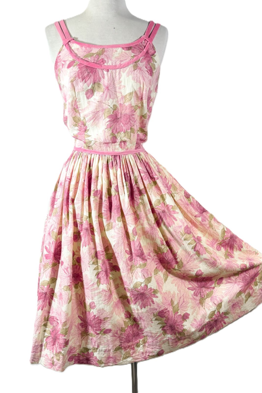 Vintage 60s Pink Floral Dress, Sleeveless Spring/Summer Dress by Nelly Don S