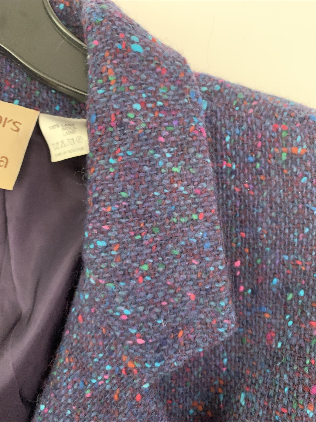 Mirrors Of Krizia XL 100% Wool Coat Made In Italy Purple W/Multicolor Flecks