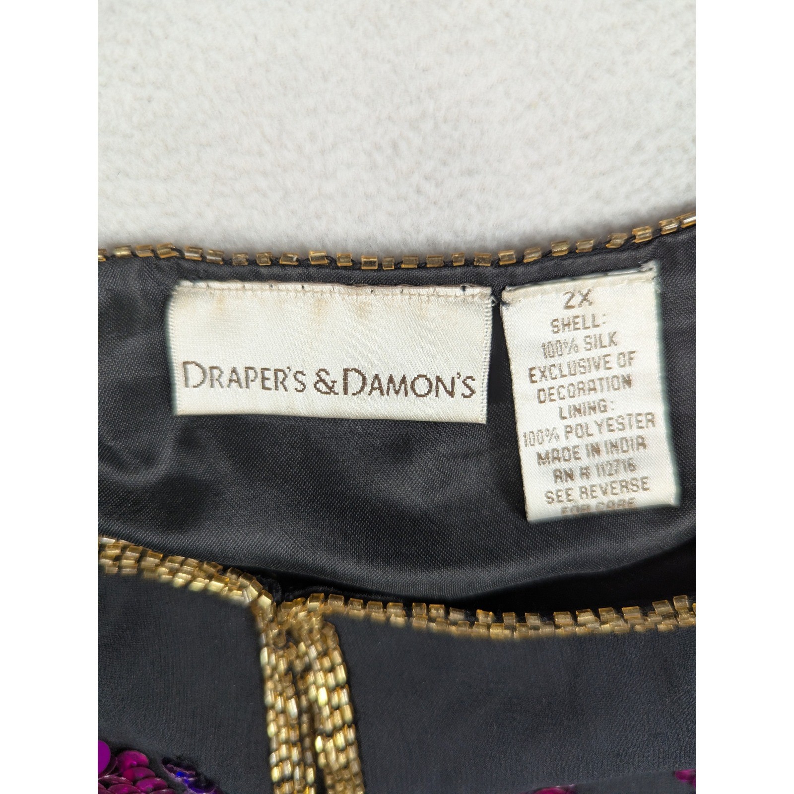 Drapers & Damon’s Vintage Silk Sequin Beaded Floral Evening Jacket Black Plus 2X