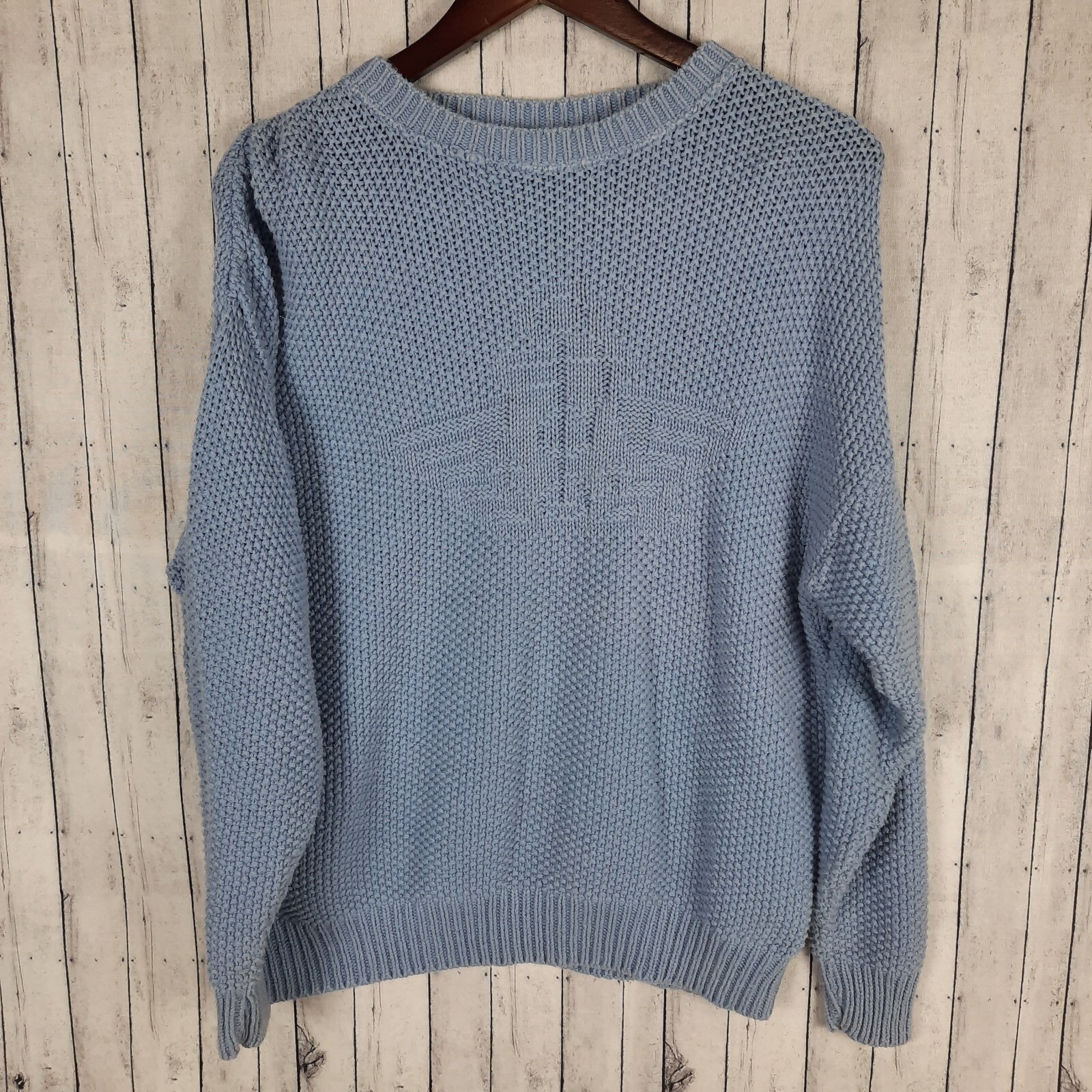Vintage Dockers Sweater Women’s Medium Petite Blue Knitted Logo Made In USA