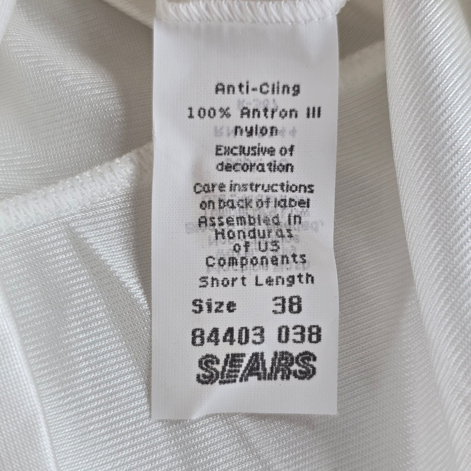 Sears Full Slip Womens 38 Short Shadow Panel White Anti-Cling Antron III Nylon