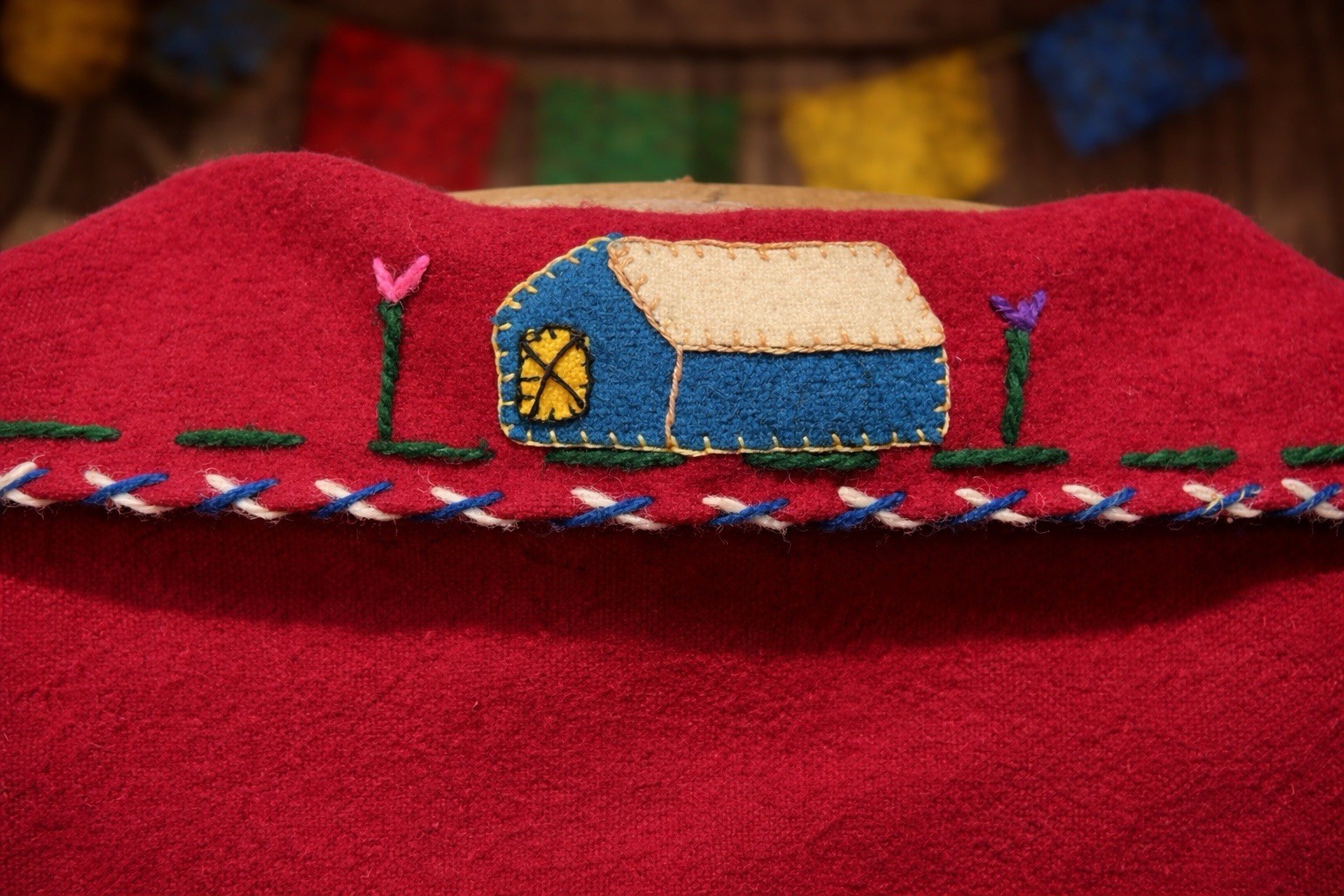Vintage 1950s Mexican Hand Embroidered Red Wool Folk Art Jacket