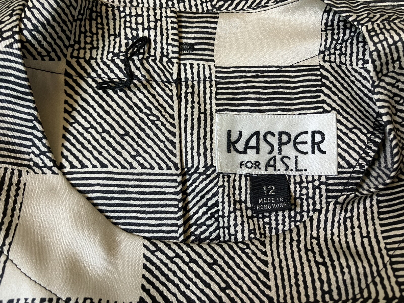 Vintage 80s Kasper Black & White Geometric Print Shift Dress Button Detail Large