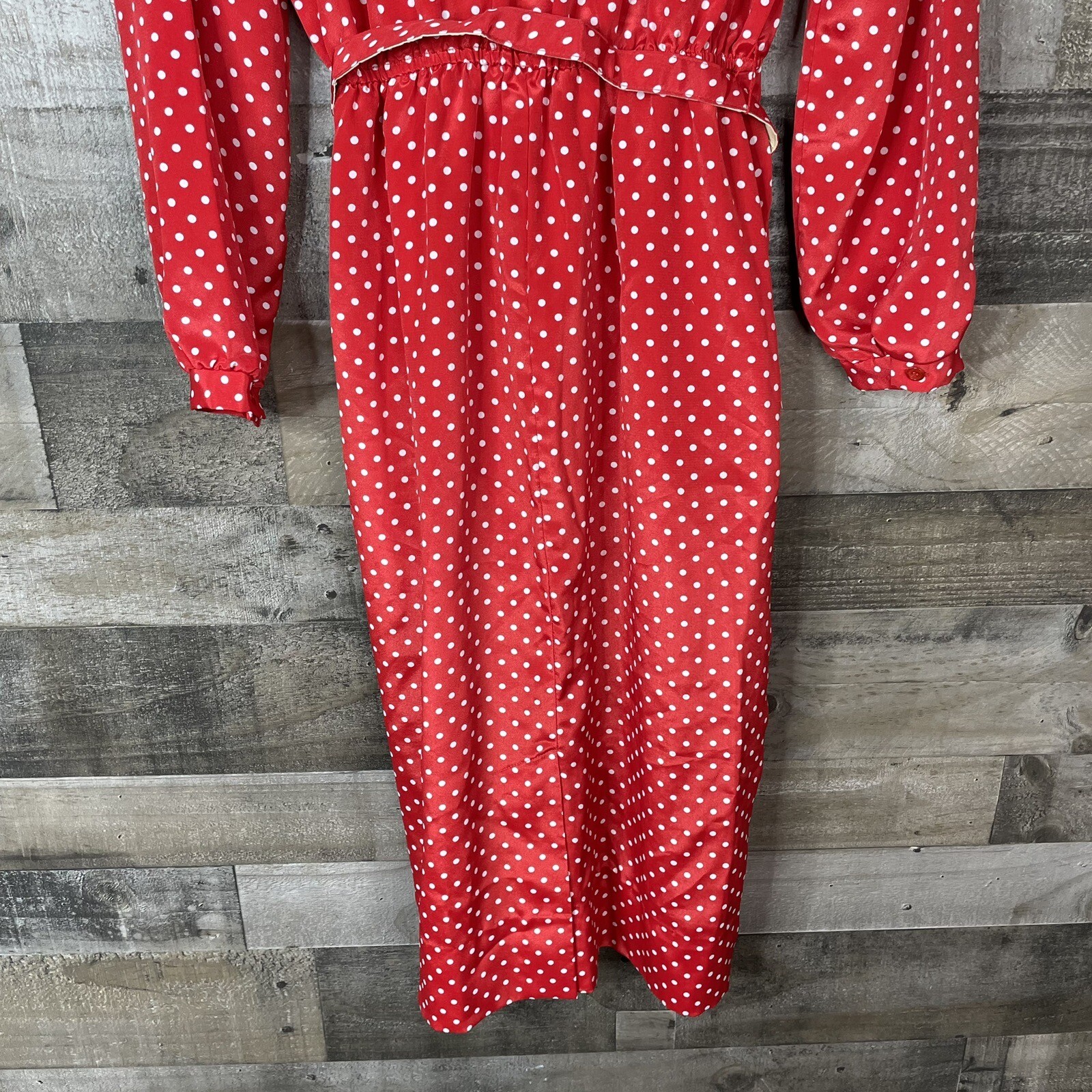VTG Kay Brandon For h&a Dress Size 11 12 Red & White Polka Dot Long Sleeve Belt