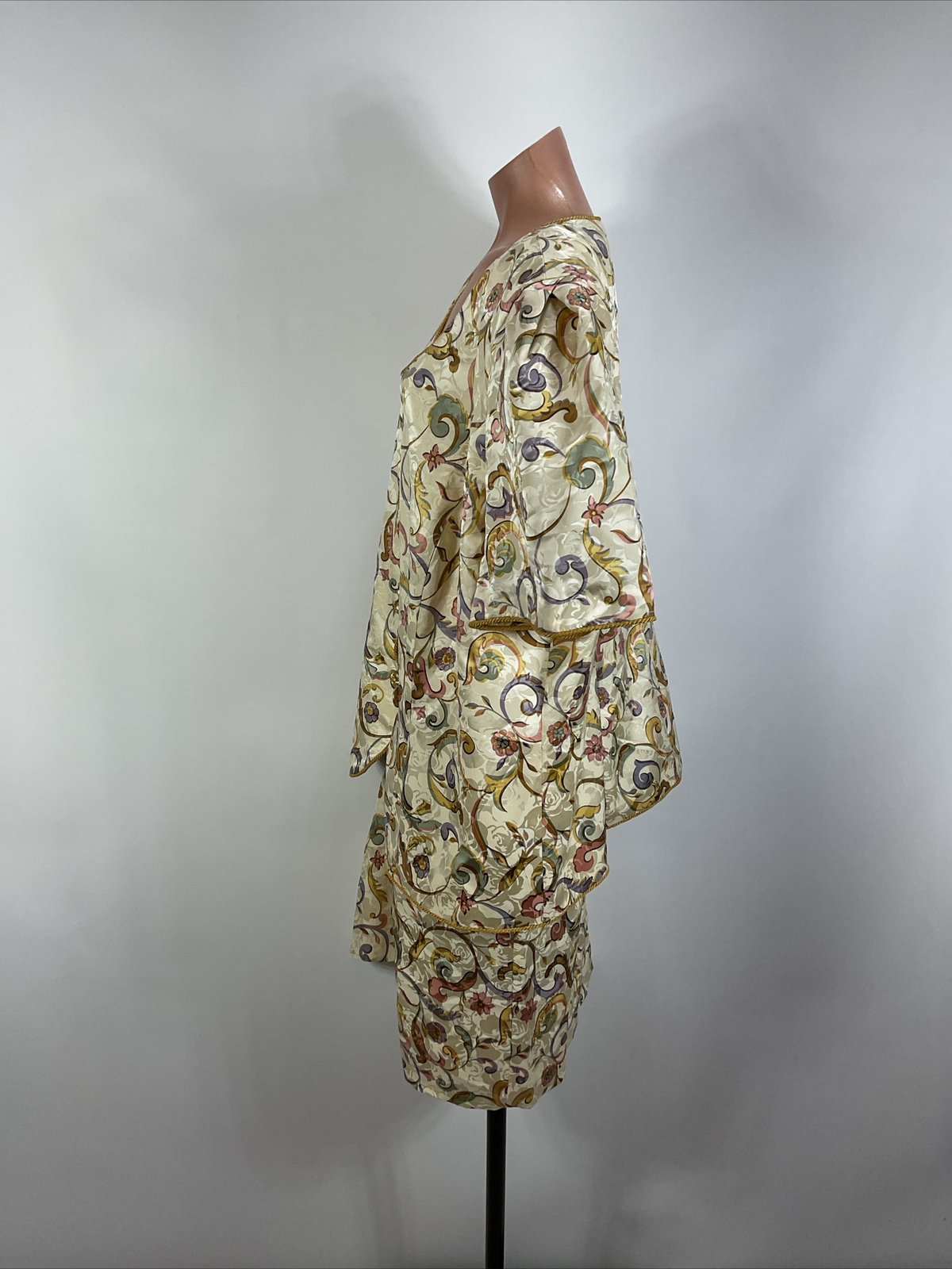 VTG Adrianna Papell Champagne Paisley Silk Formal Evening Skirt Suit PLUS 24W