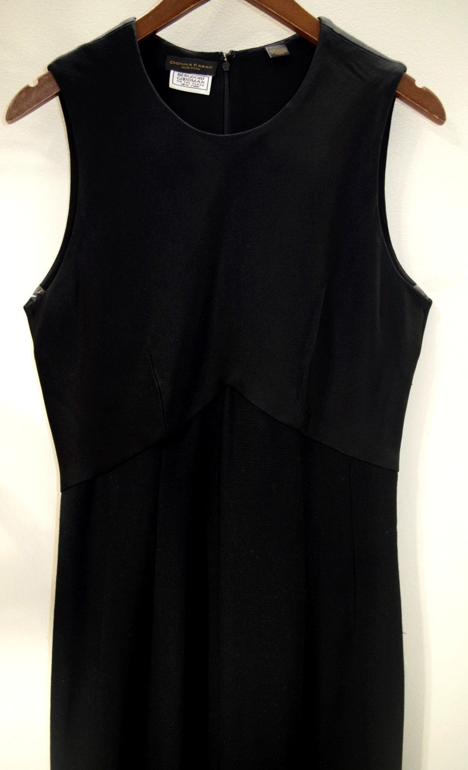 B6 Vintage Donna Karan Wool & Satin Little Black Dress 12 Formal USA Made Lined