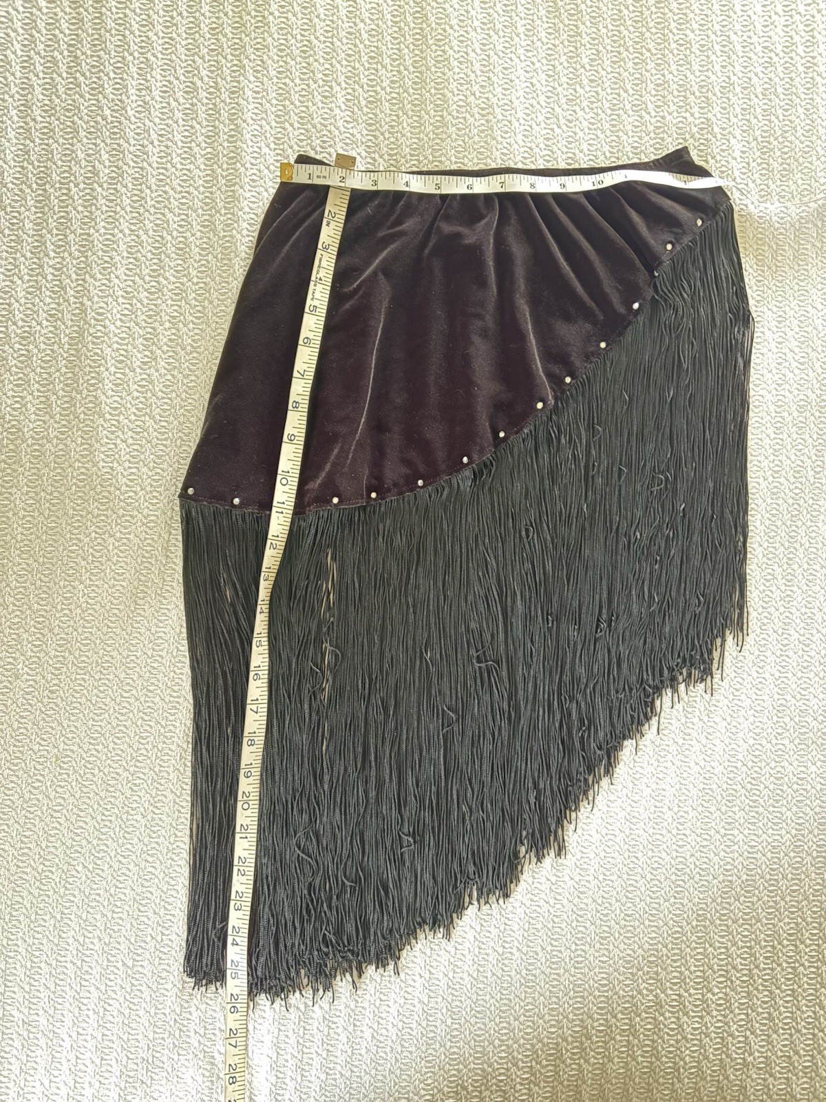 Vintage 90s Y2K Velvet Fringe Mini Skirt Strapless Top Mall Goth Club Boho Bling