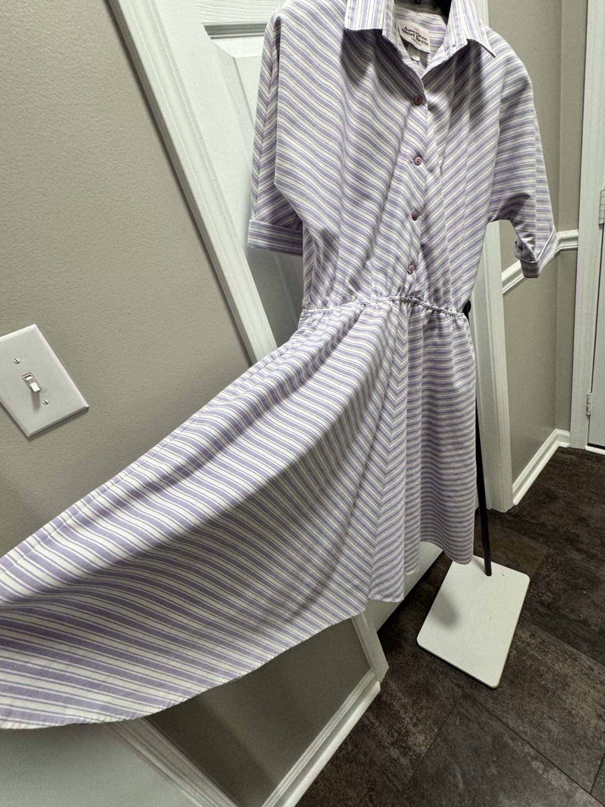 The American Shirt Dress Vintage 80’s Lavender White Stripe Size 11/12 USA