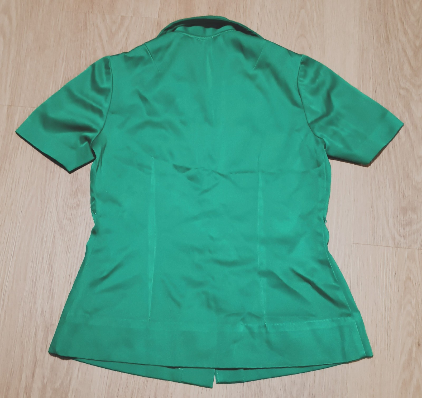 Vtg 60s LIZ Kelly Green Fitted Blouse Button Down Top MOD Career Business S