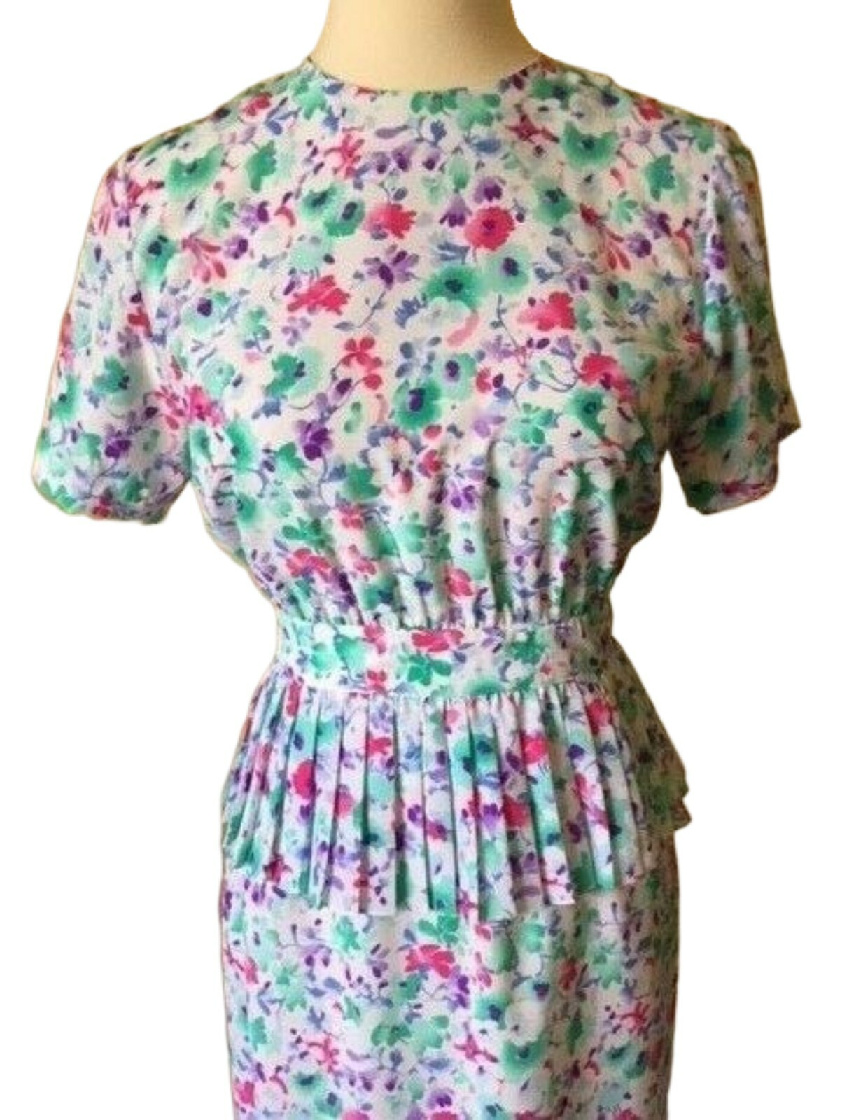 vtg 80s Maggy Boutique Floral Peplum Dress Sz 4P NWT