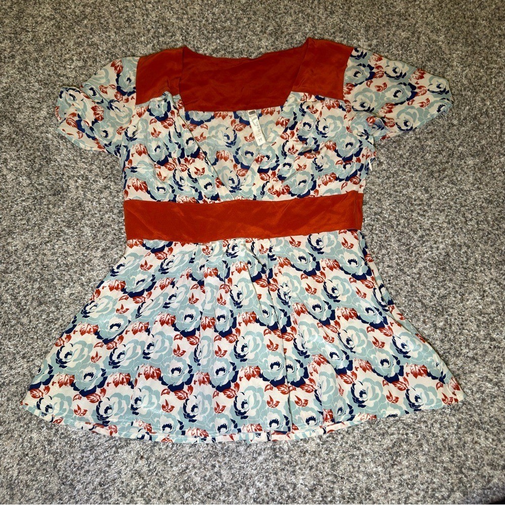Fossil Red and Blue Floral Y2K Baby Doll Top – size M