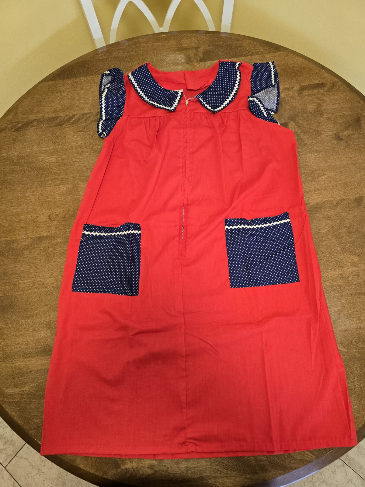 Vtg 1960/70 Renee Red White Blue 1/2 Zip Front Prockets House Dress Large NWOT