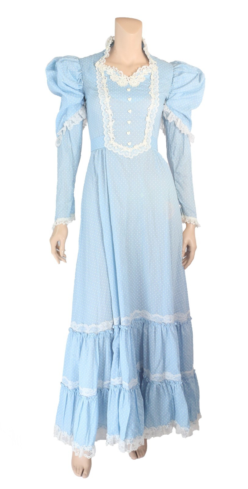 Do You Love Me? Vintage 70s 80s Blue & White Dot Prairie Party Prom Dress 7 NWT