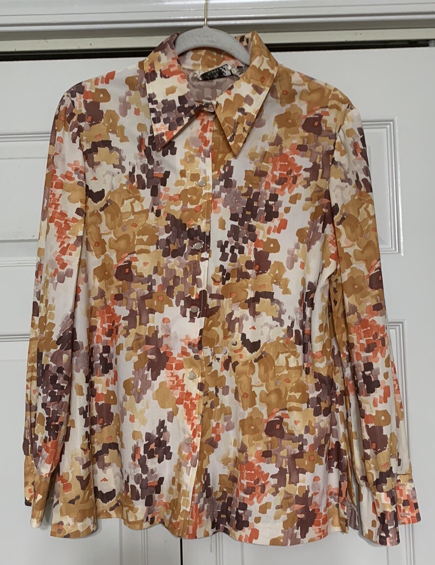 Vintage 70’s Mr Beau By R.L.Davis Button Front Blouse Top Retro Size M (Y9)