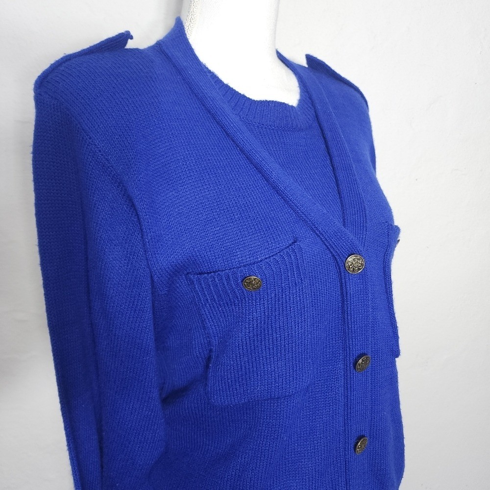 Vintage Darian Cobalt Blue Knit Dress Gold Button Detail
