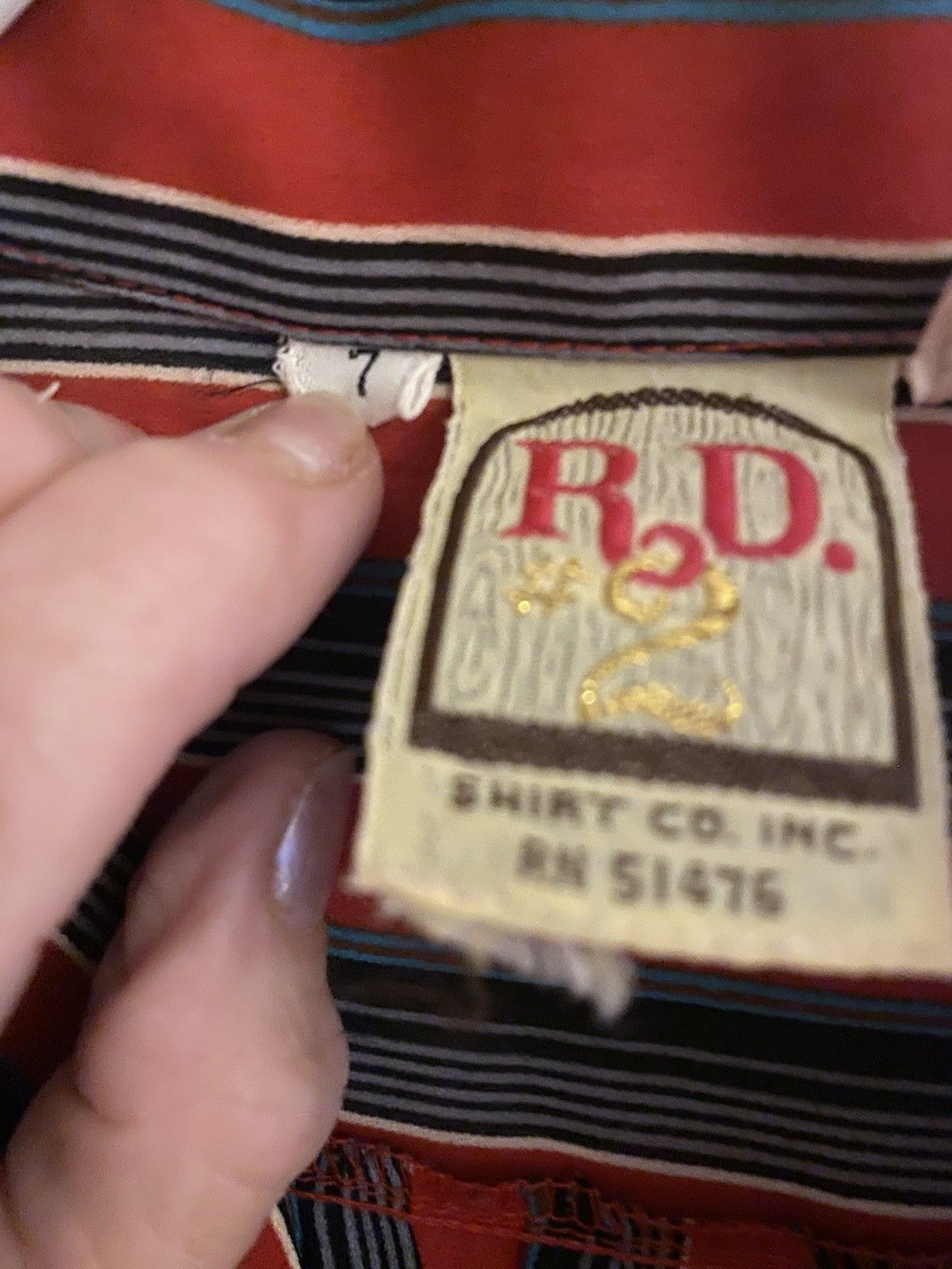 Woman’s Vintage Blouse R D Red Grey Black Strip True Vintage