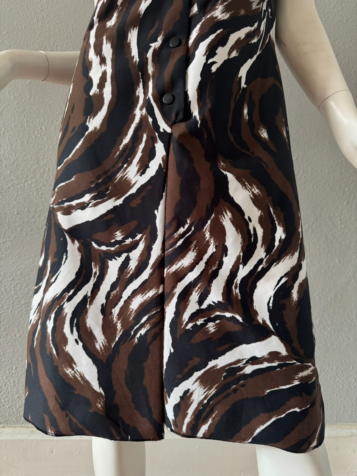 Vintage 60s Sleeveless Abstract Neck Tie MOD Button Shift Dress L