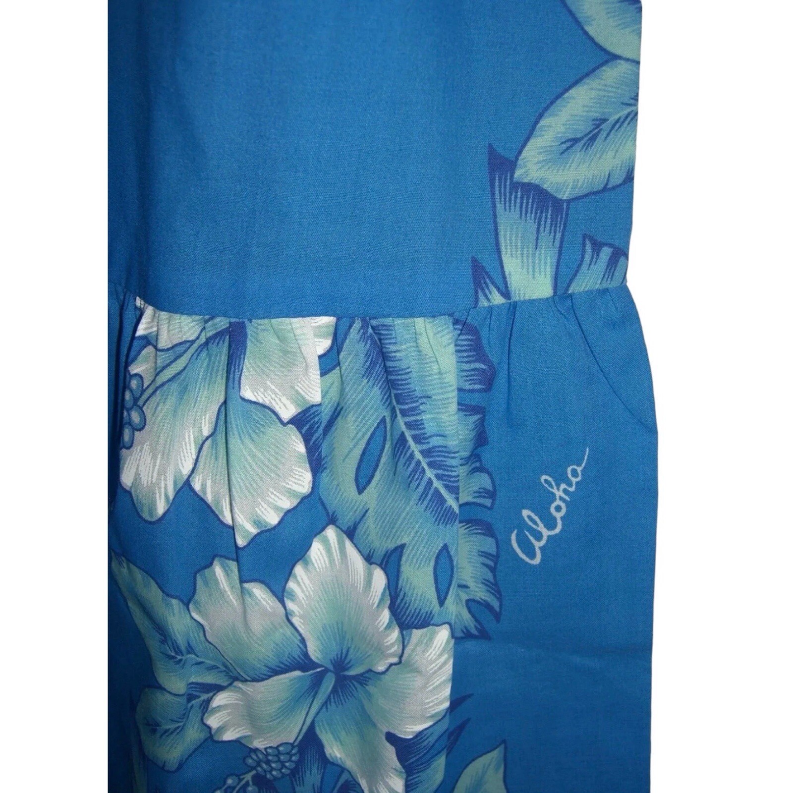 Vintage 80’s Kalena Fashions Of Hawaii Dress Flower Blue MuMu Hibiscus Vacation