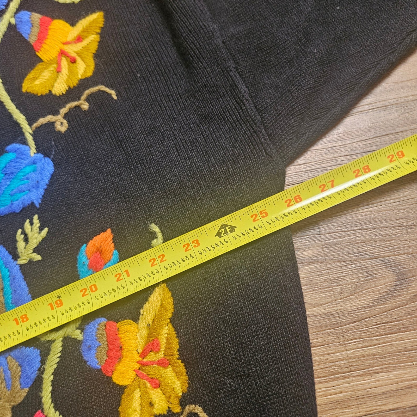 Vintage 80s Bonnie Boerer Floral Embroidered Knit Shawl Neck Sweater L Statement