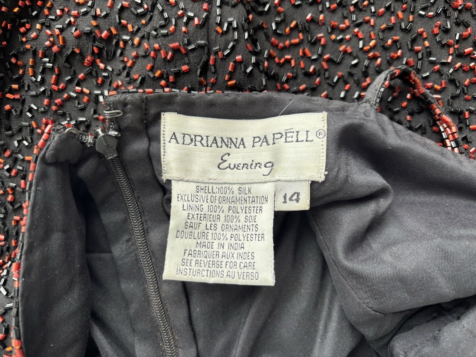 Vintage Adrianna Papell 100% Silk BEAUTIFUL Evening Dress.beaded /14