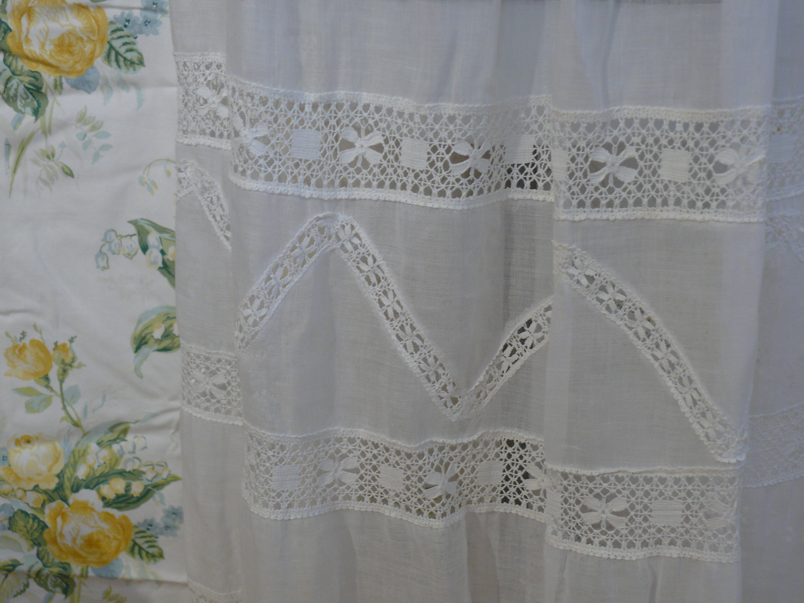 1910-15 Gibson Girl White Long Cool Cotton Lawn Dress w. Lace Grad / Wedding M