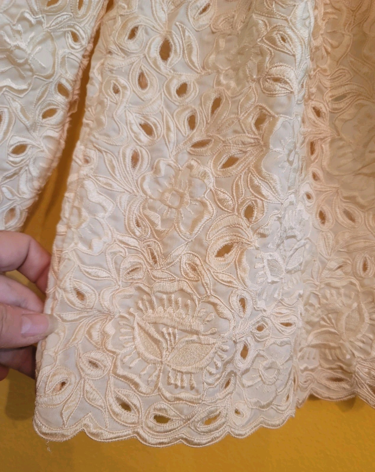 Vintage Caro of Honolulu Jacket Eyelet Embroidered Lace Open Front Ivory Size S