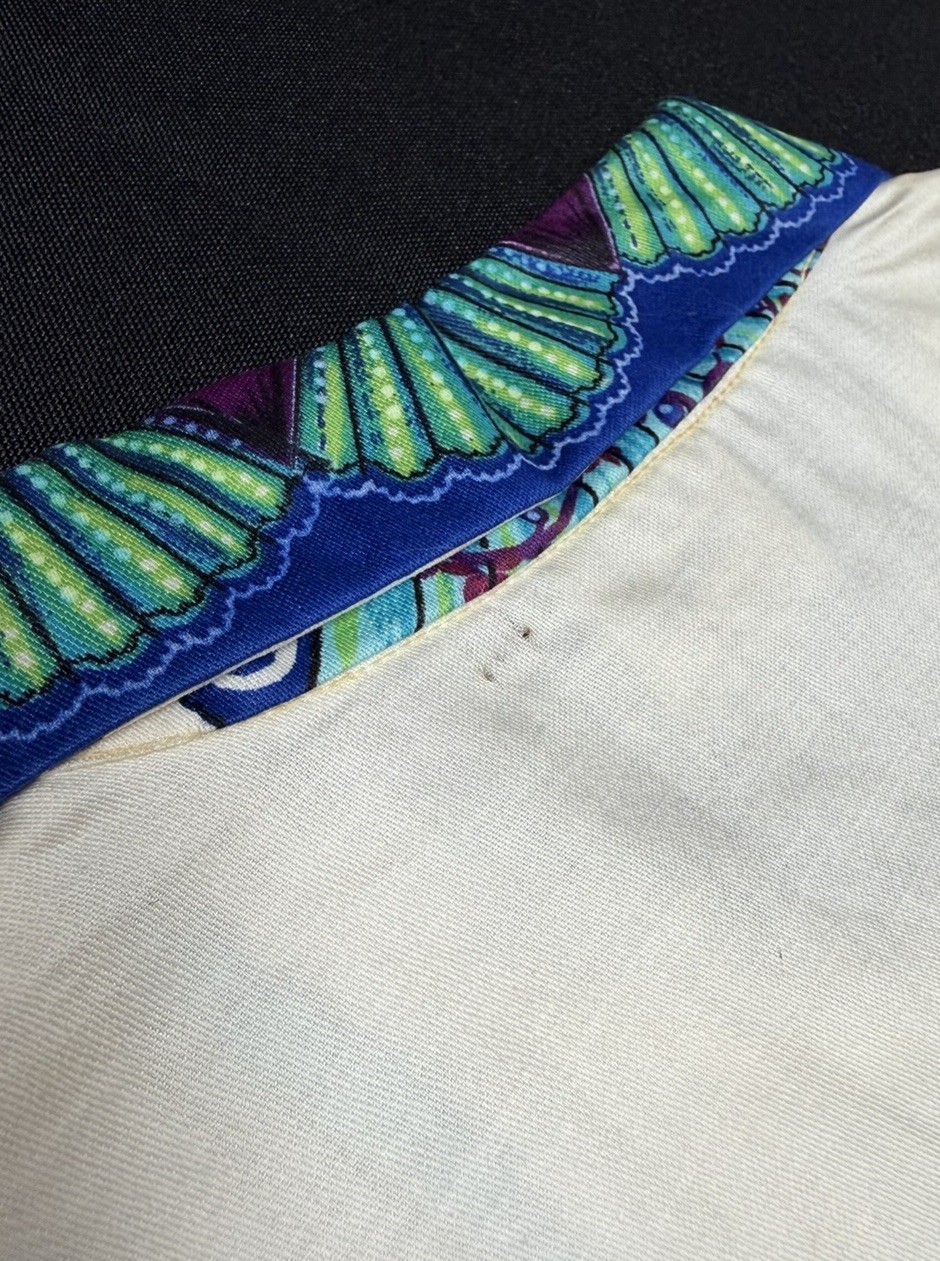 VTG 60s 70s Japanese Cotton Fan Print Blouse Shirt Mod Boho S 32 NOS