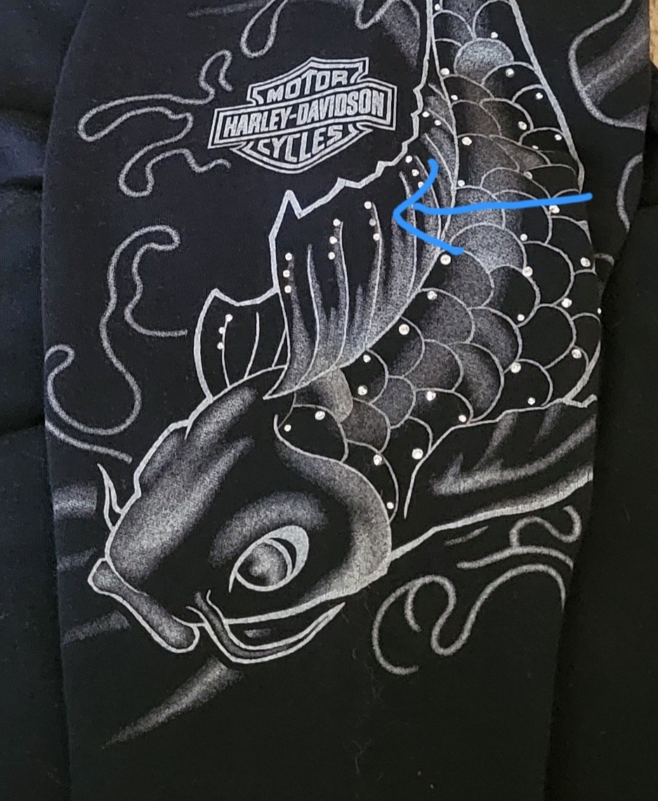 Harley Davidson Vintage 2004 Y2K Rhinestone Cotton KOI DRAGON Long Sleeve Size L