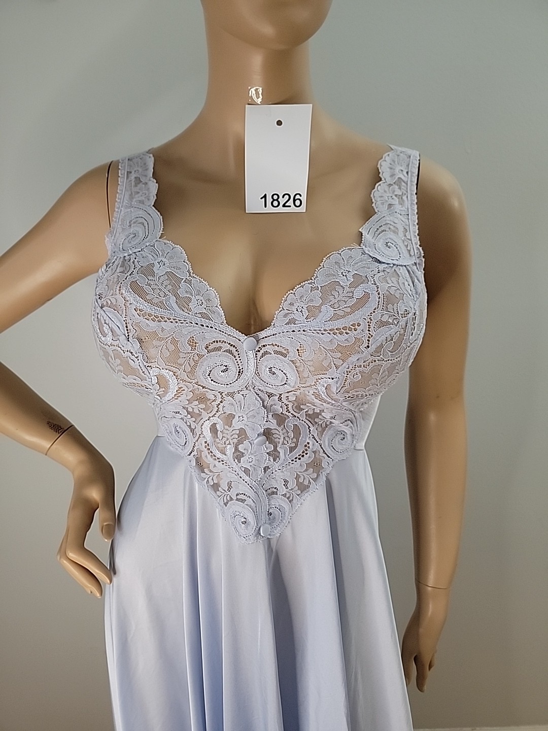 Vintage Olga Light Blue 100% Nylon Nightgown Lace Detail Style 92770 Size Small