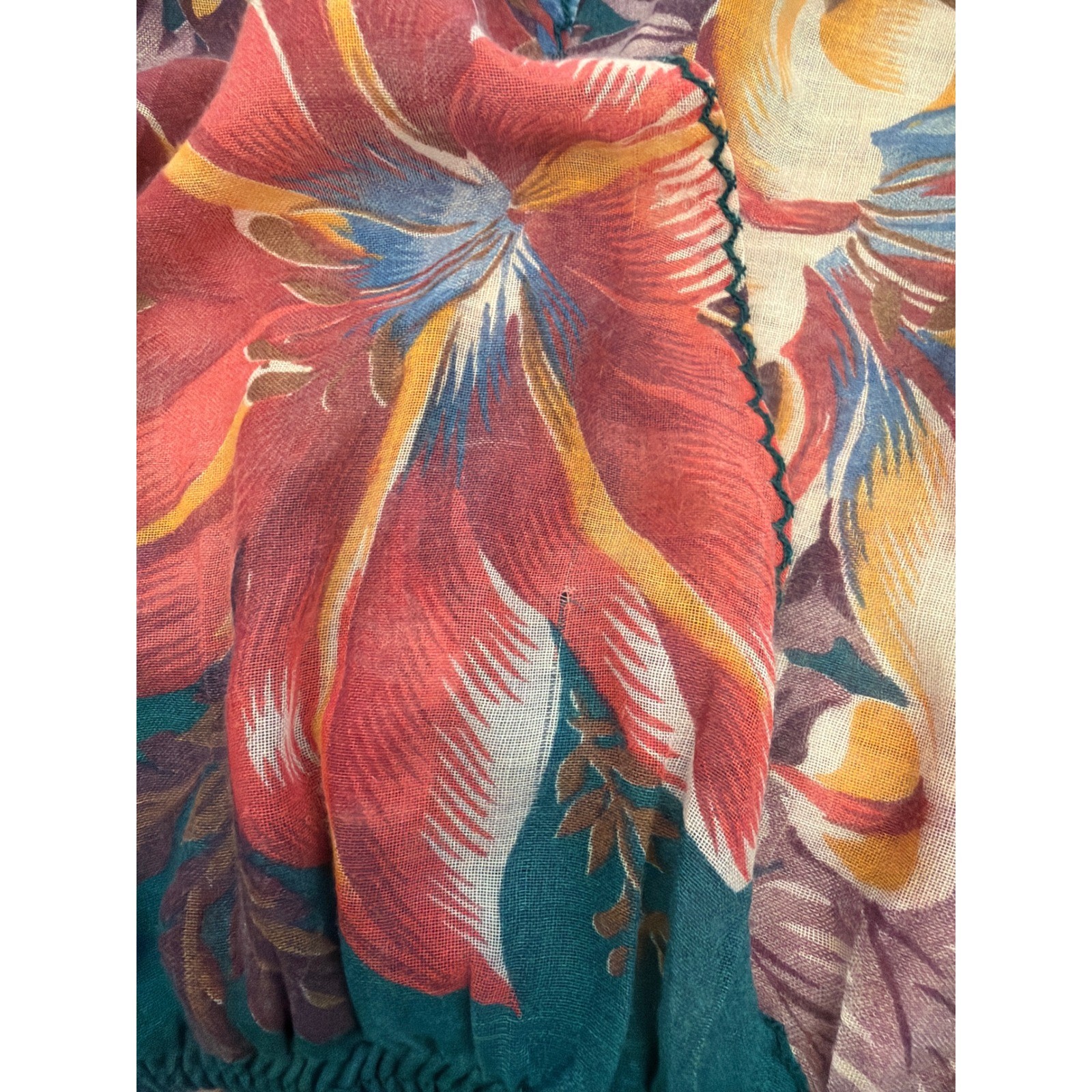Vintage 70’s Disco Tropical Blouse Boho Summer Cropped Kimono Sleeve V-Neck Top