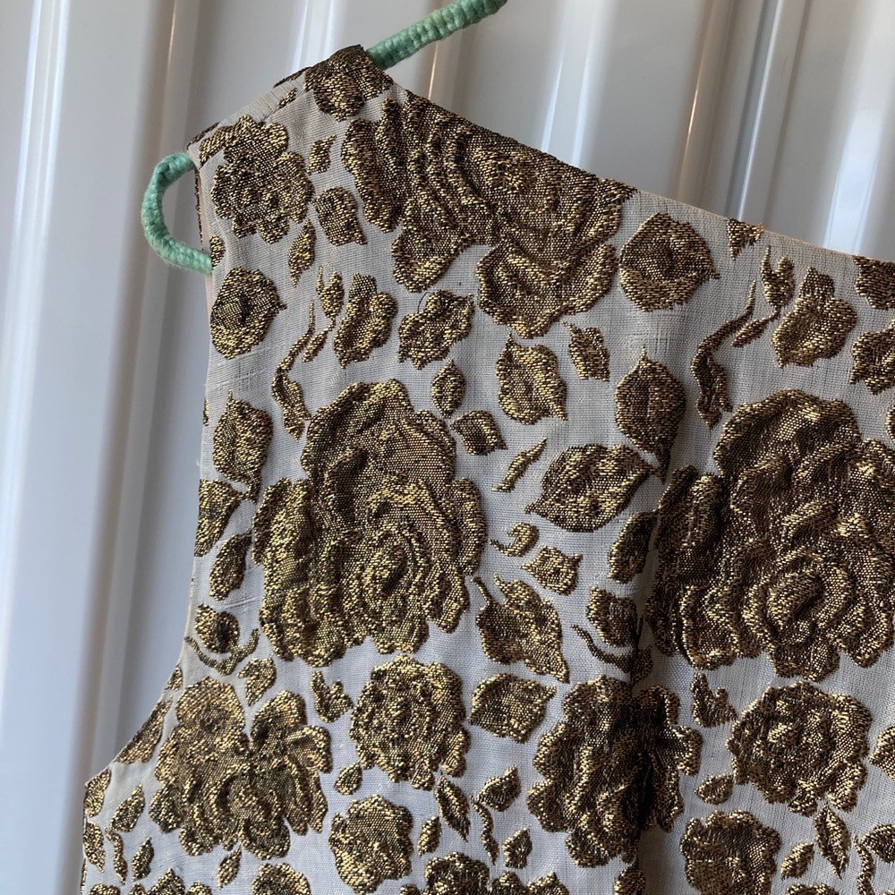 Mod Golden Rose Brocade Mini Dress 1960s