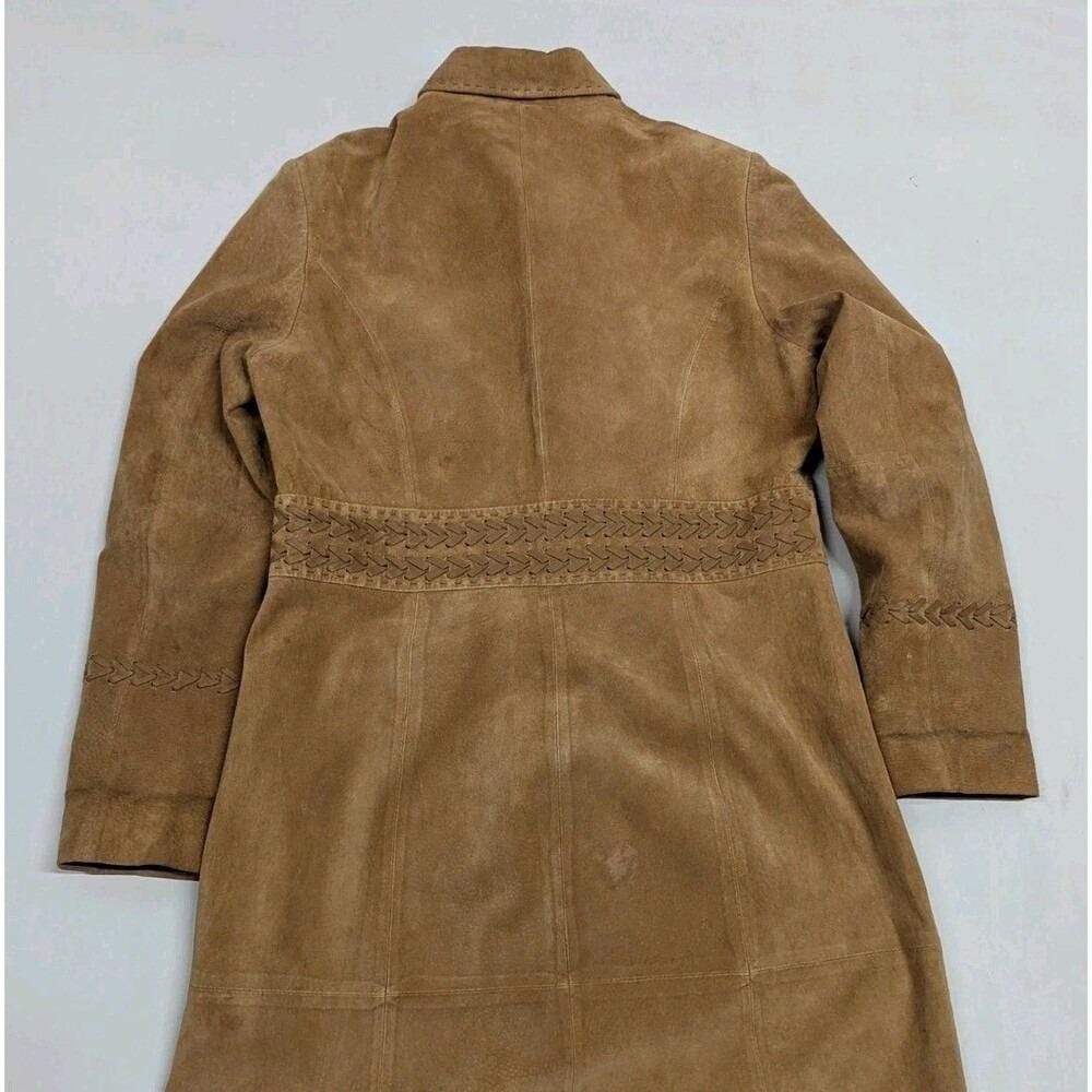 Boho Western Suede Leather Coat Cognac Midi Braided Y2K Festival Cowgirl Medium