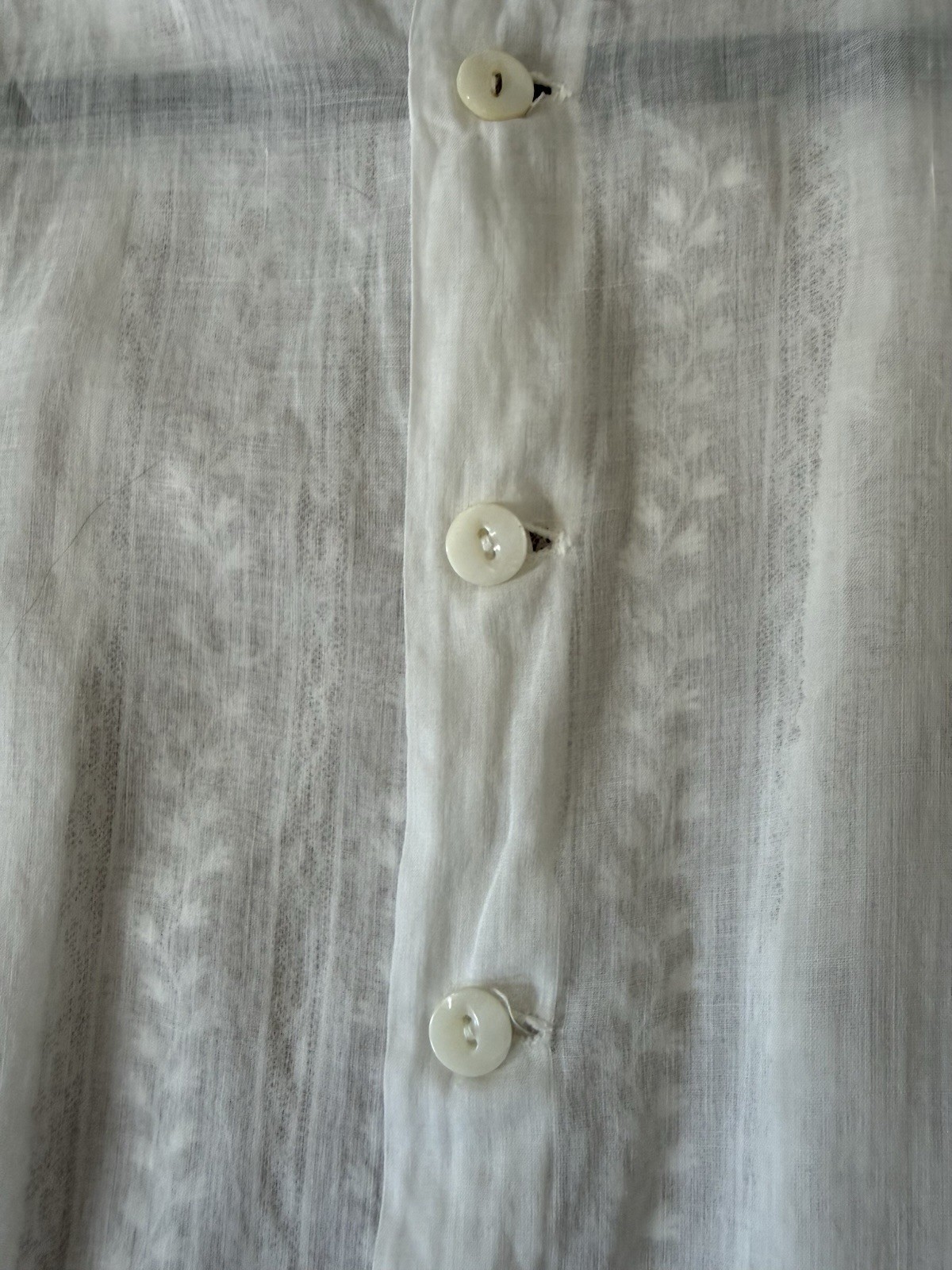 Antique Edwardian 1910s Sheer While Cotton Voile Blouse Embroidered Lace Panels