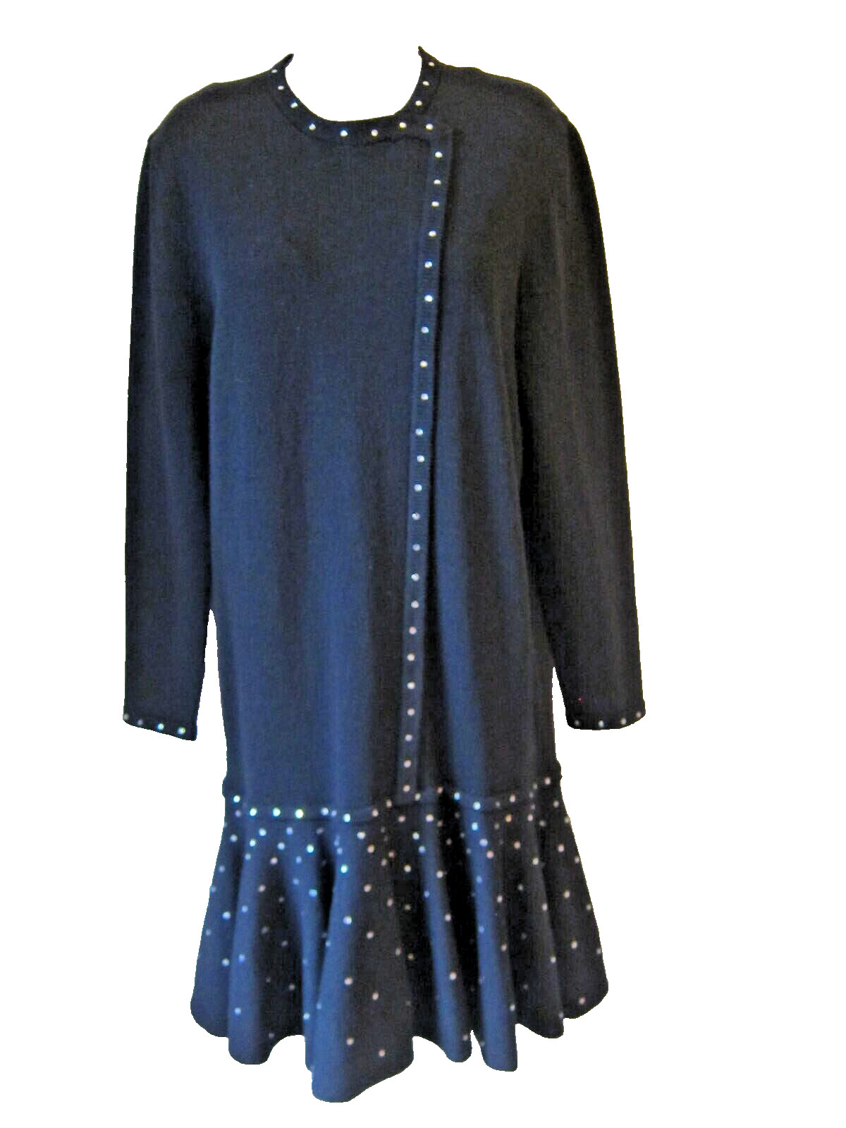 80’s Jennifer Roberts Louis Marino Black Knit Dress w/Rhinestones Made USA Sz 12