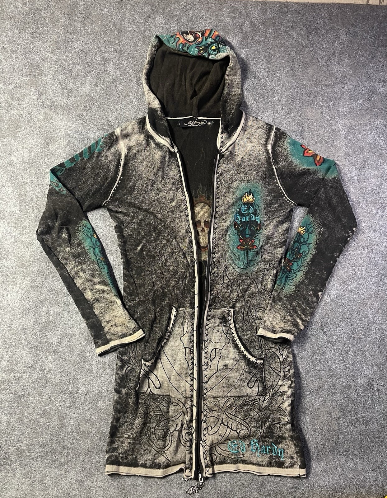 Vintage Y2K 2000s Ed Hardy hooded knit dress Size M please read description