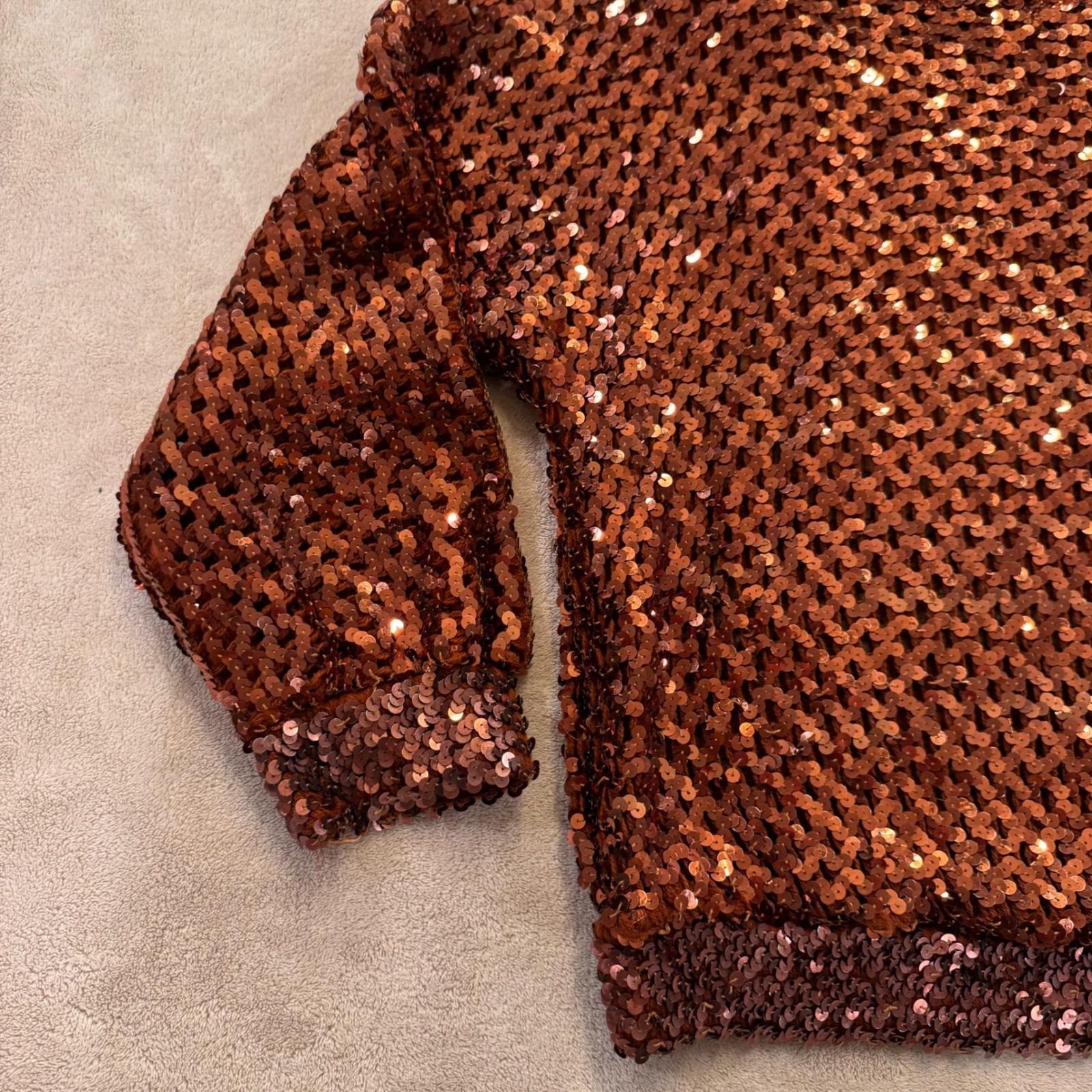 Vintage Western Glam Copper Sequin Long Sleeve Party Top Cocktail Blouse Sz M