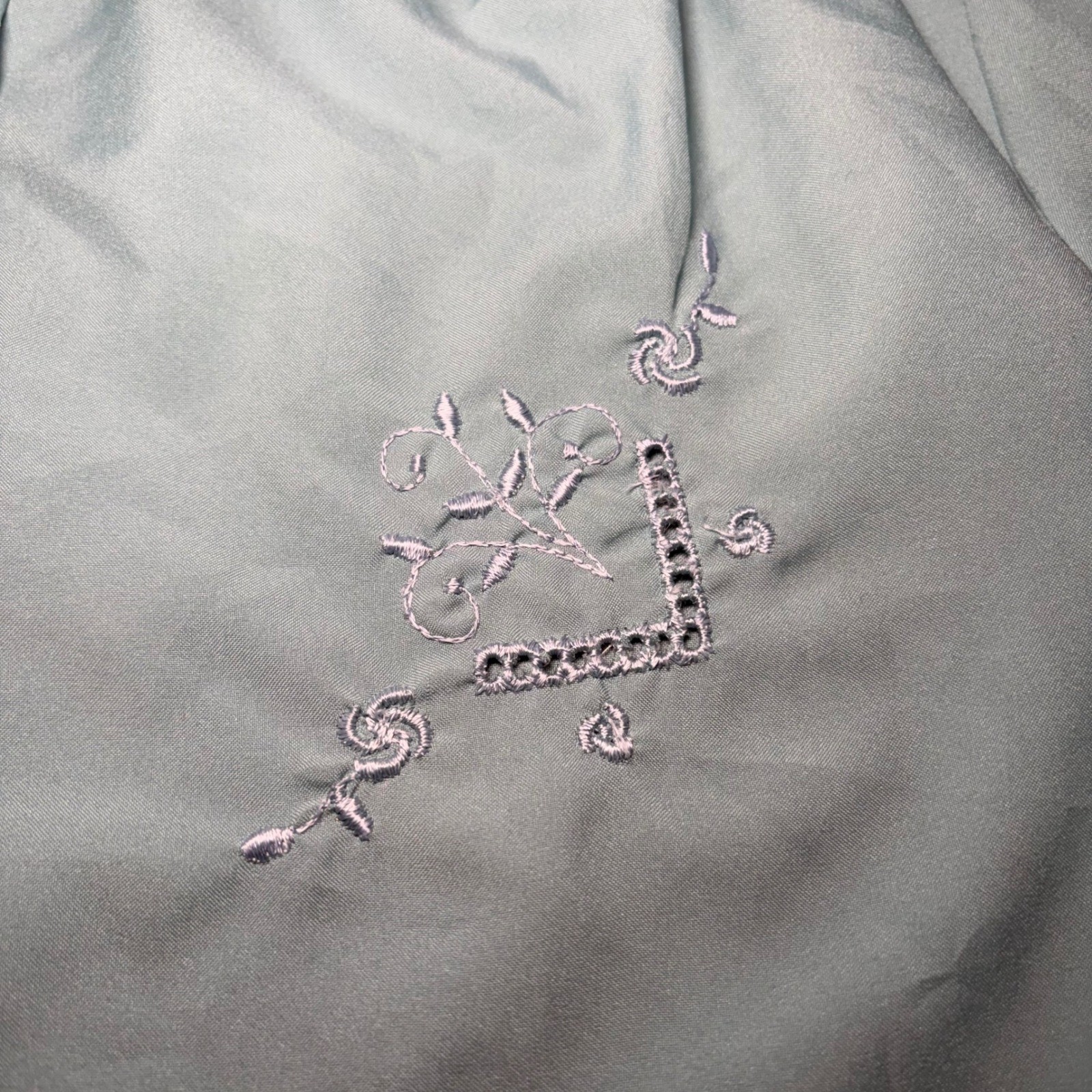 80s Cos Cob Light Blue Embroidered Peter Pan Collar Button Down Blouse Top Large