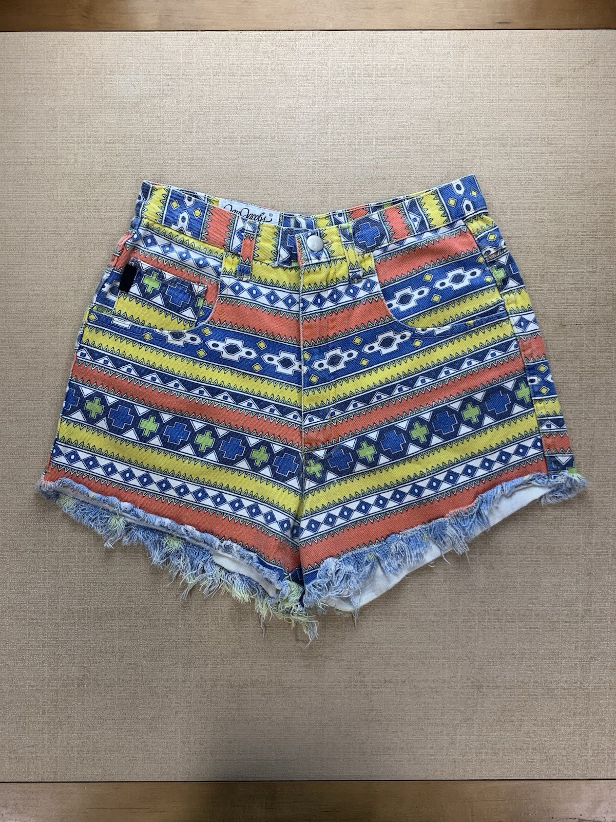 Vintage 80s 90s Jay Jacobs Multi Color Aztec Western Jean Cut Off Shorts Size 8