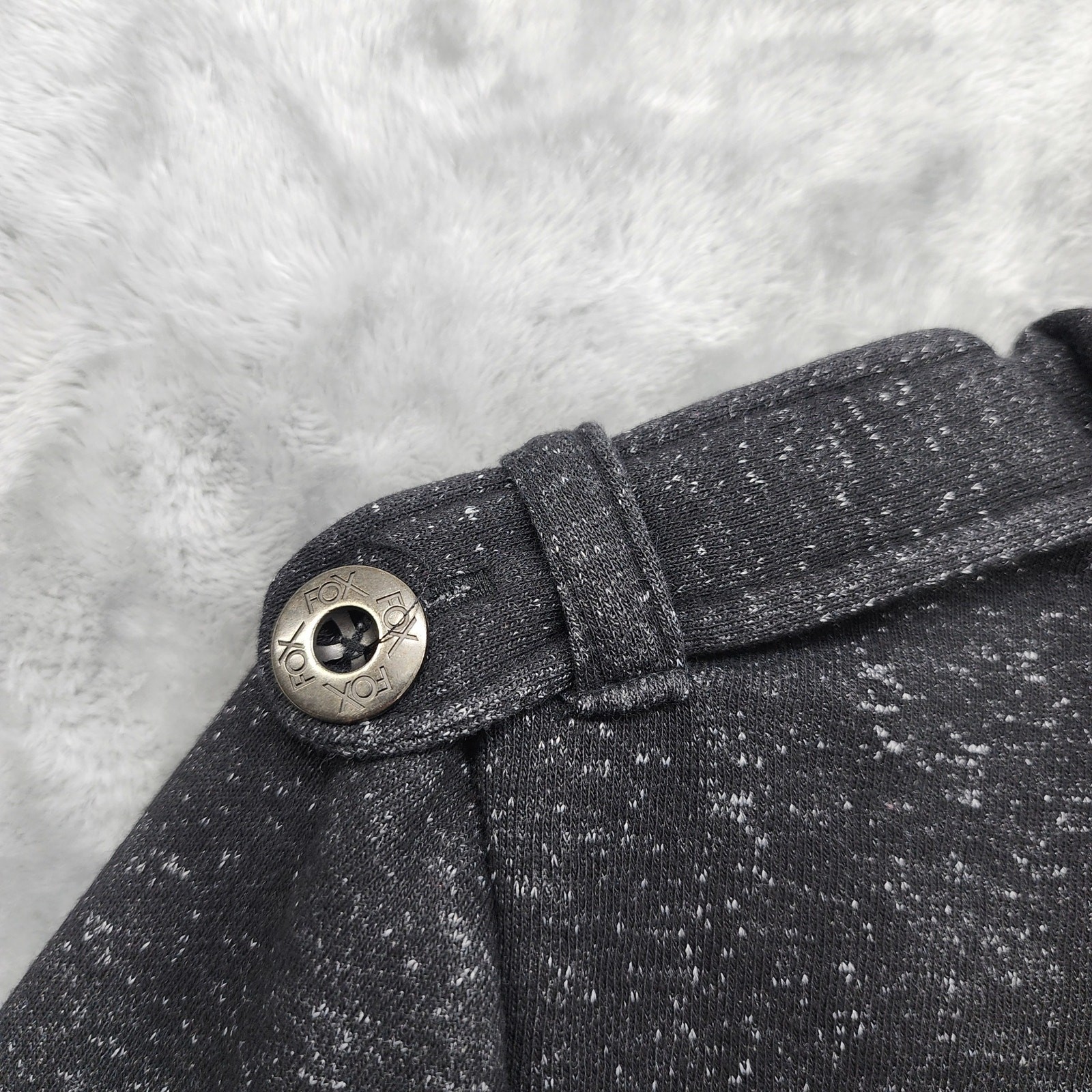 Vintage Fox Racing Jacket Women L Black Speckled Knit Button Front Hooded Casual