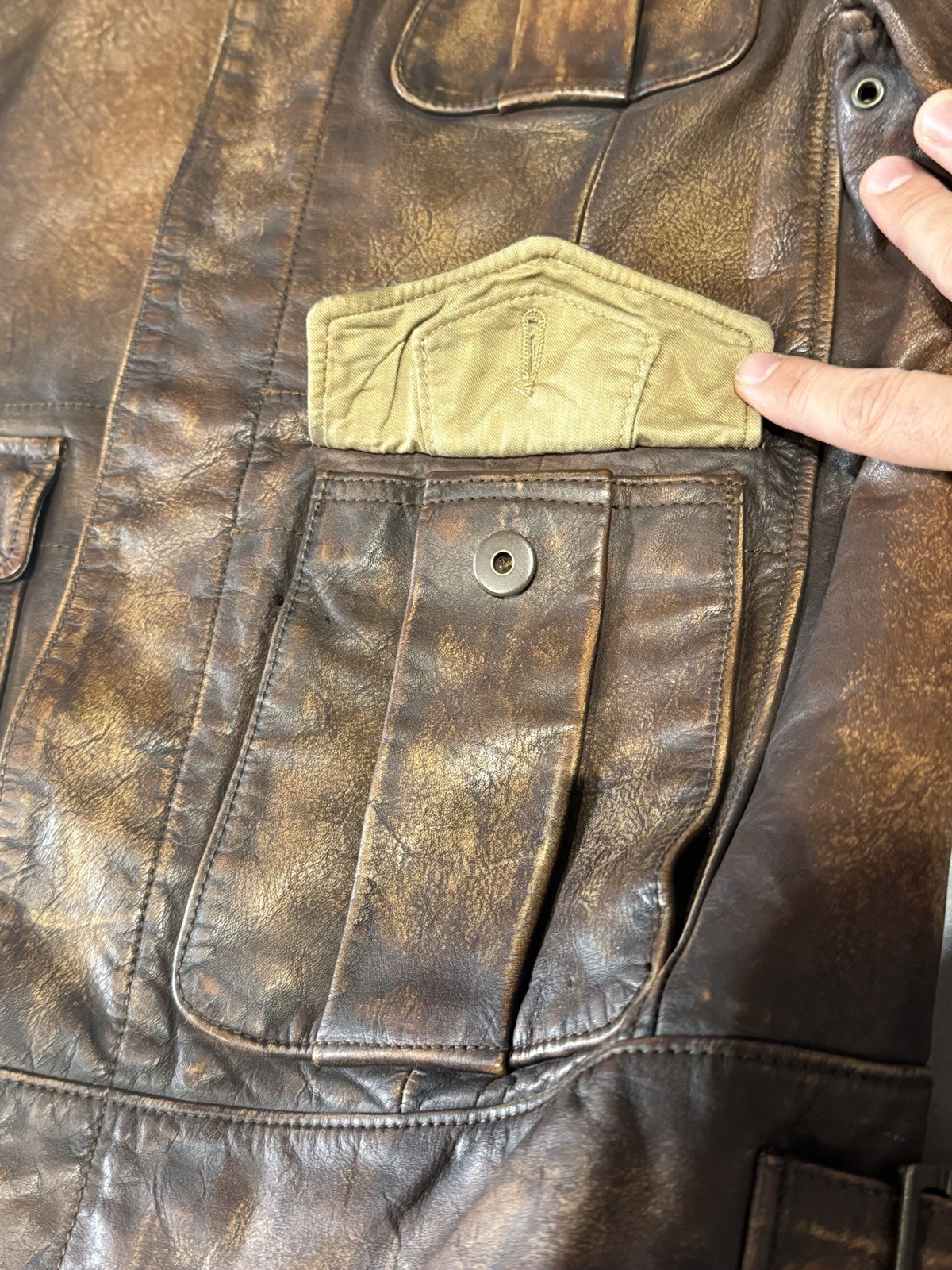 POLO RALPH LAUREN Vintage Leather Jacket M Brown Cowhide Military Style