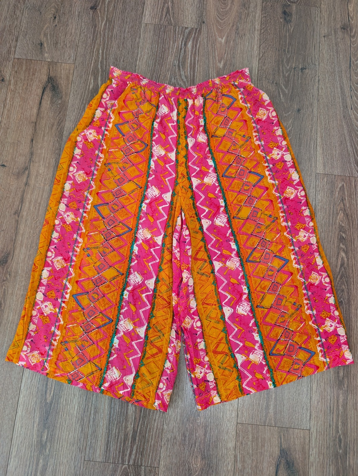 Vintage Gene Ewing BIS Silk Wide Leg Culottes L/XL Boho Maximalist Art 1980s