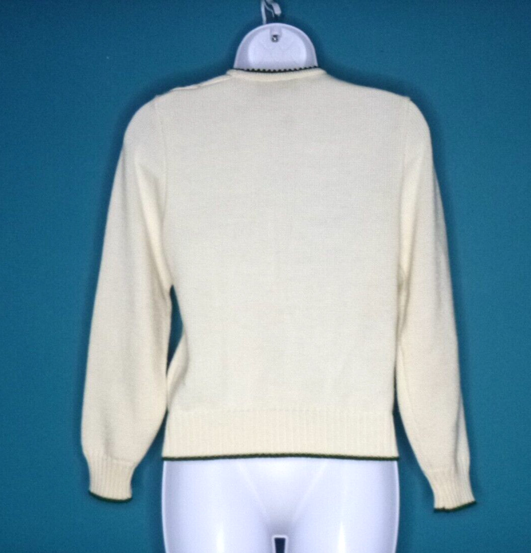 Vtg Pfister Cardigan Off White W/ Floral Embroidery Metal Buttons Sz 40 Austria