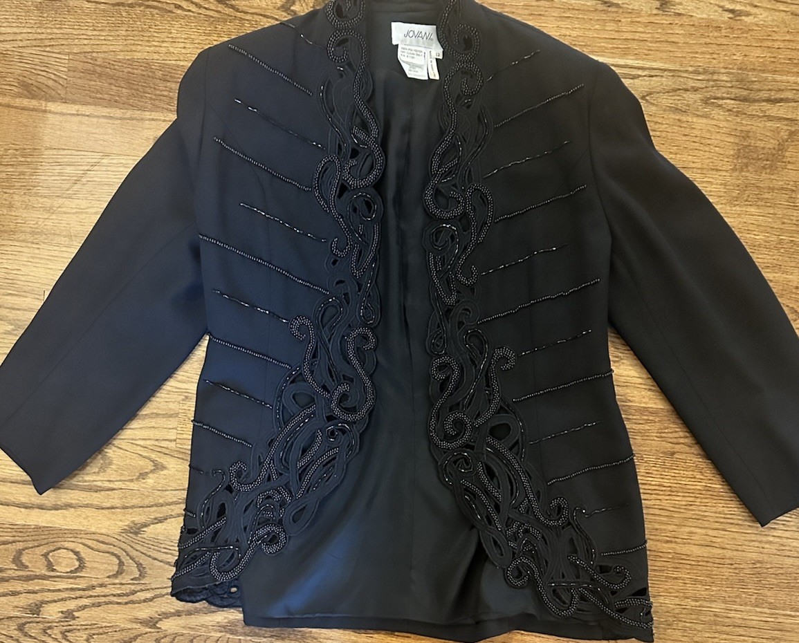 Vintage Jovani Dress Suit Size 12 Beaded Black Jacket / Skirt Evening Set Rare