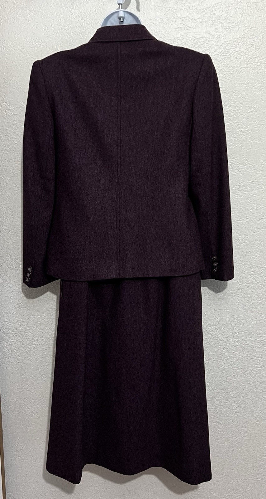 Vtg Sm Wool Skirt Suit Plum Purple Blazer Midi Skirt 2 Piece Set