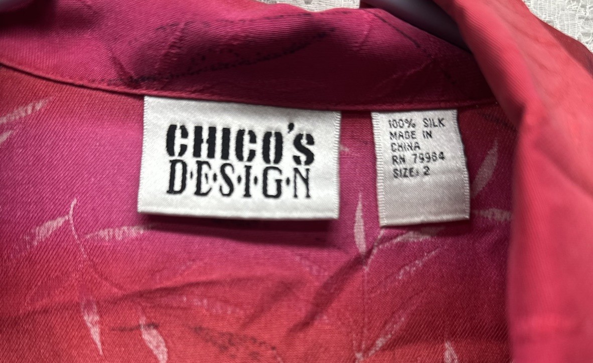 Chico’s Design Vtg 1990’s 100% Silk Red Ombre Watercolor Strip Wearable Art Sz L