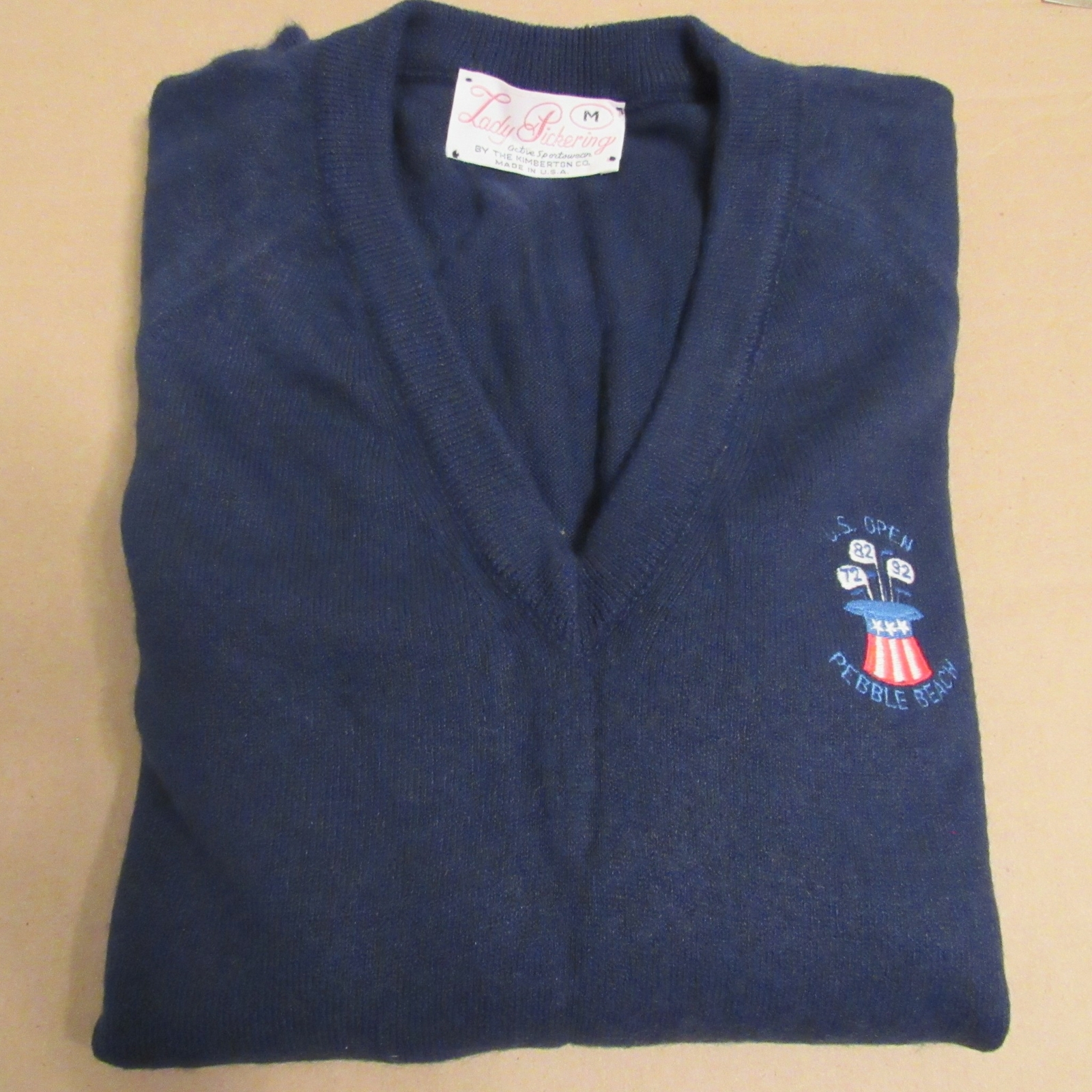 Vintage Lady Pickering US Open Pebble Beach Golf Ladies Medium Navy Blue Sweater