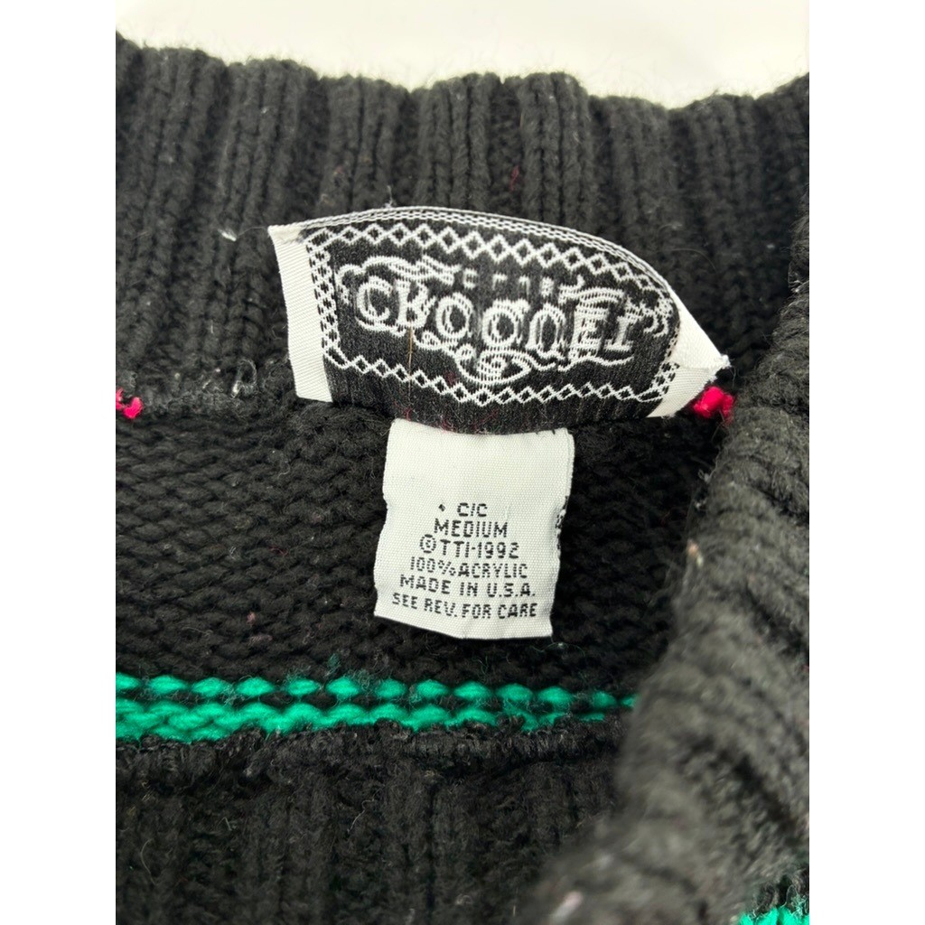 VNTG 90’s Croquet Club Striped Mock Neck Sweater Pink Blue Green Black USA Made